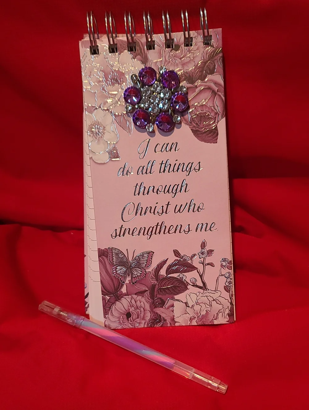 Faith-Inspired Purple Floral Notepad Purple Gem Accent Philippines 4:13. NWT